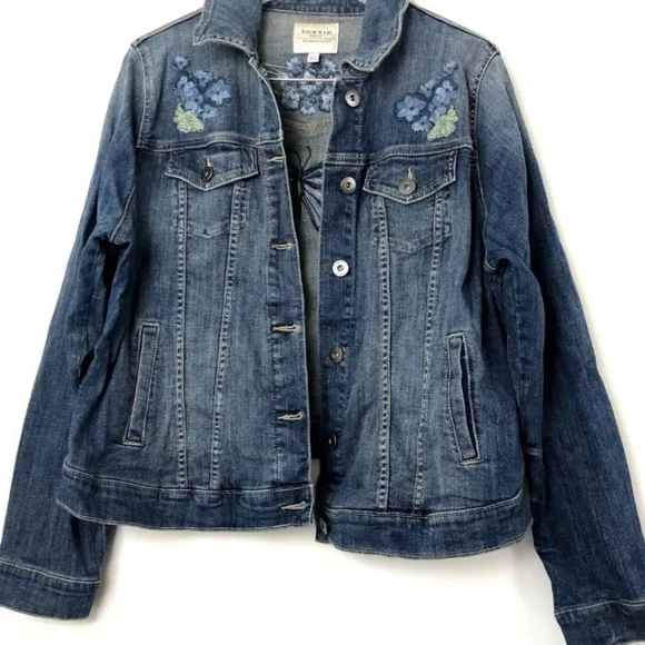 Torrid Blue Jean Jacket with Butterfly and Floral Embroidery - Picture 4 of 11